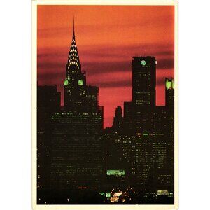 New York City Skyline Postcard Chrysler Pan Am Buildings Sunset Alfred Mainzer V